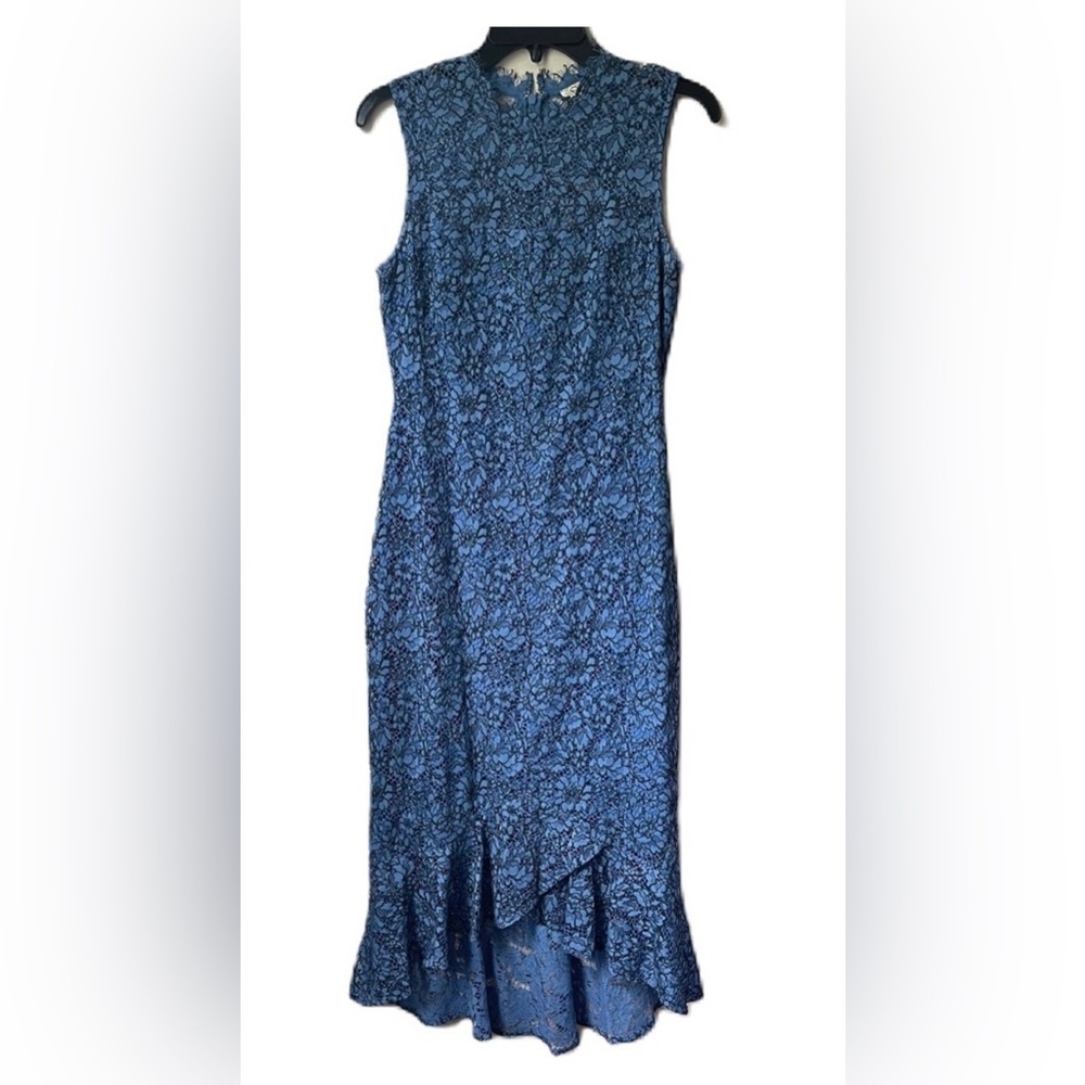 Shoshanna chic blue lace dress asymmetrical hem